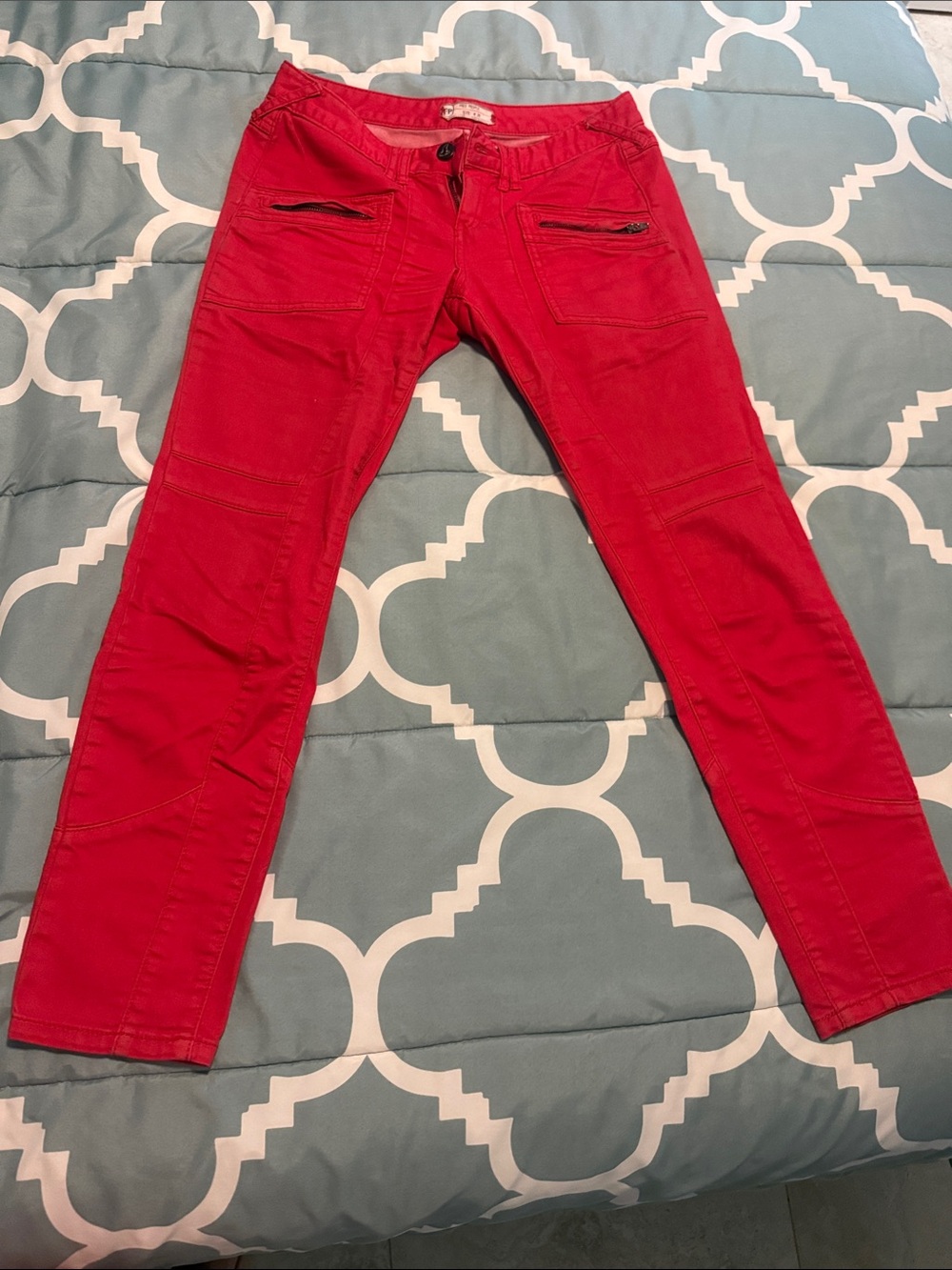 Free Ppl women Slim skinny Red Moto Jeans sz29